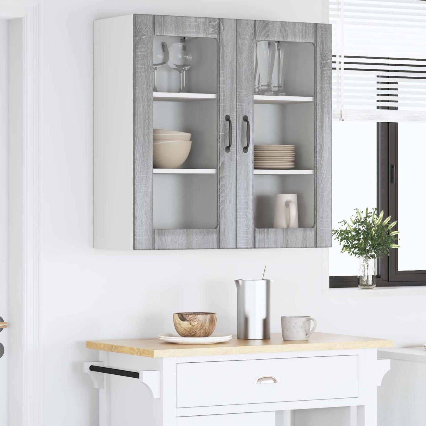 Fali üveges szekrény PORTO 2 pcs Szürke Sonoma Szerelt Fa