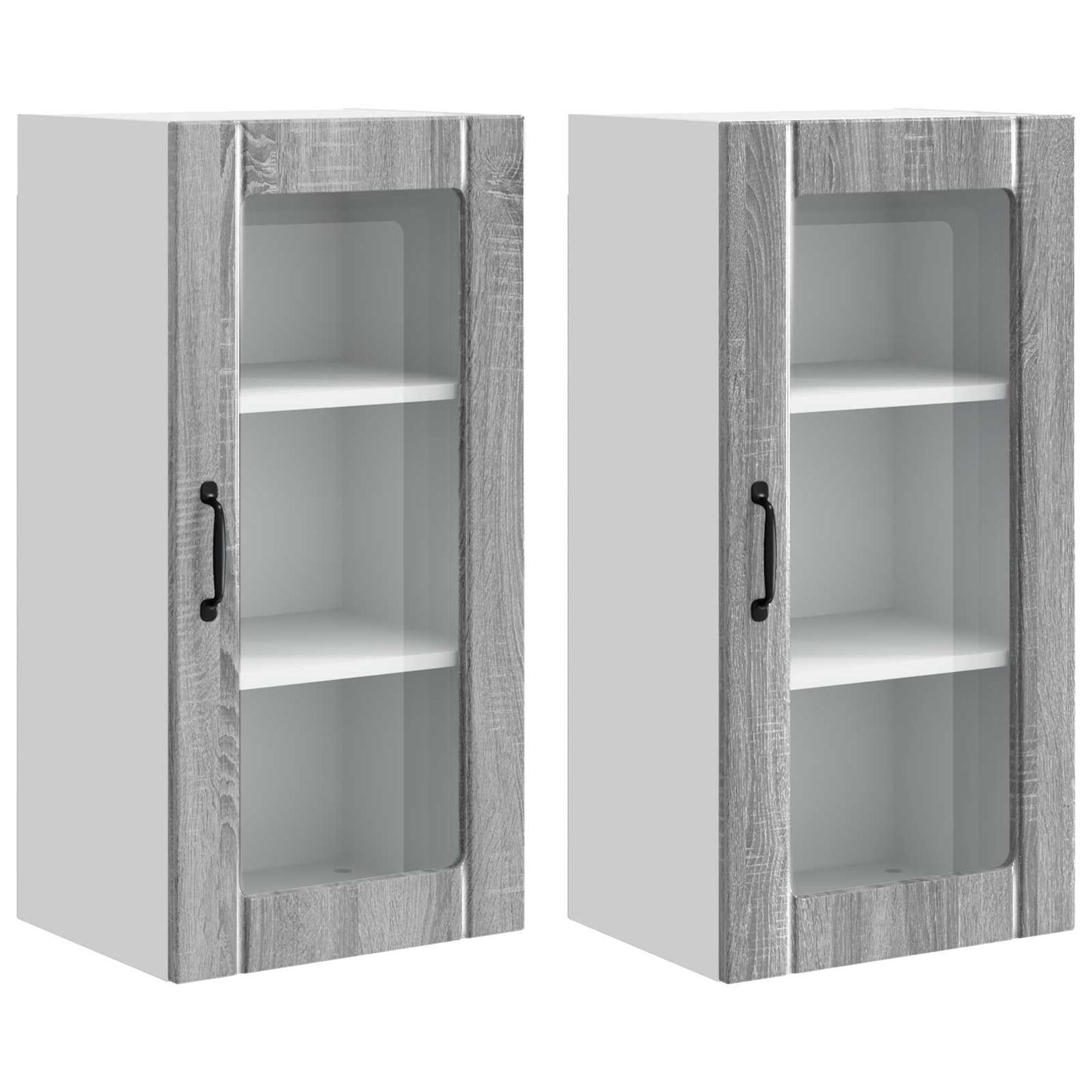 Fali üveges szekrény PORTO 2 pcs Szürke Sonoma Szerelt Fa