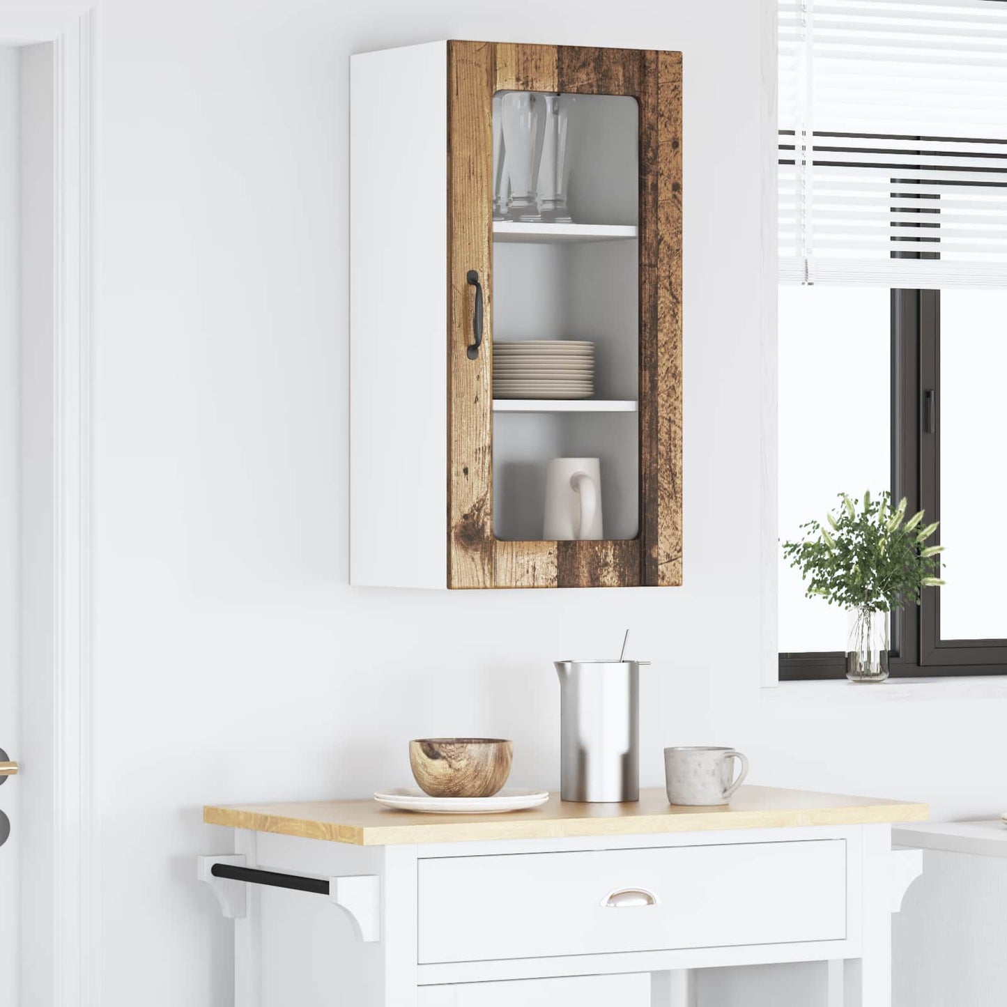 Fali üveges szekrény PORTO Öreg fa 40 x 31 x 80 cm Szerelt Fa
