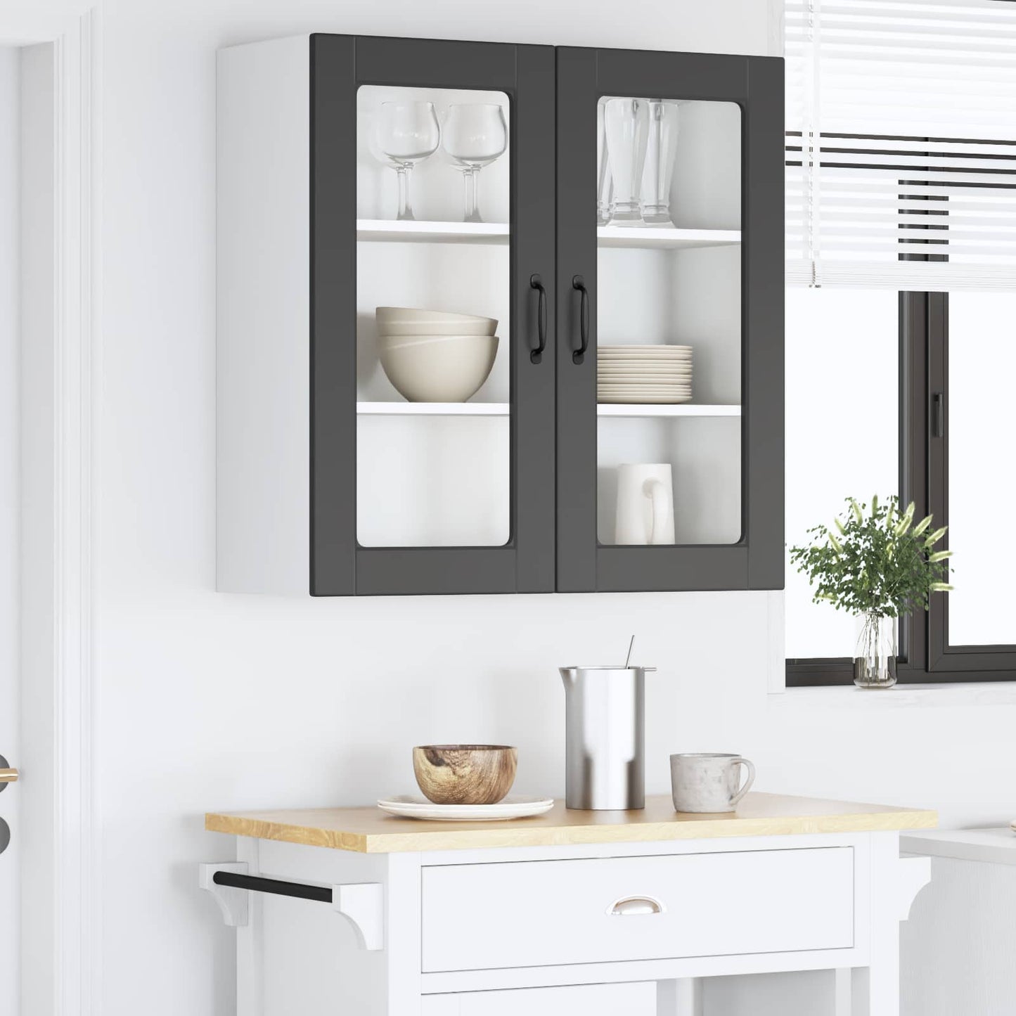 Fali üveges szekrény PORTO Fekete 80 x 31 x 80 cm Szerelt Fa