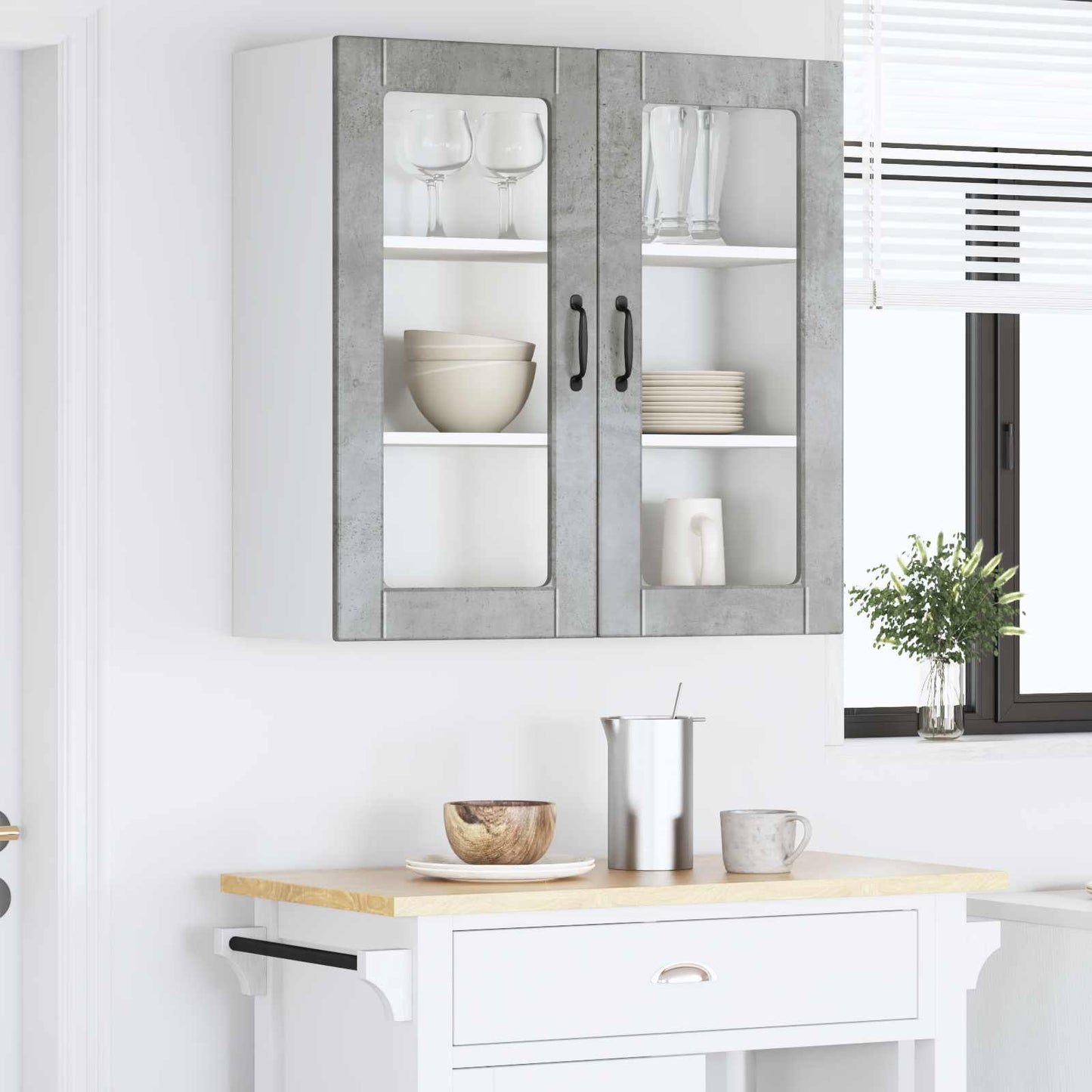 Fali üveges szekrény PORTO Beton Szürke 80 x 31 x 80 cm