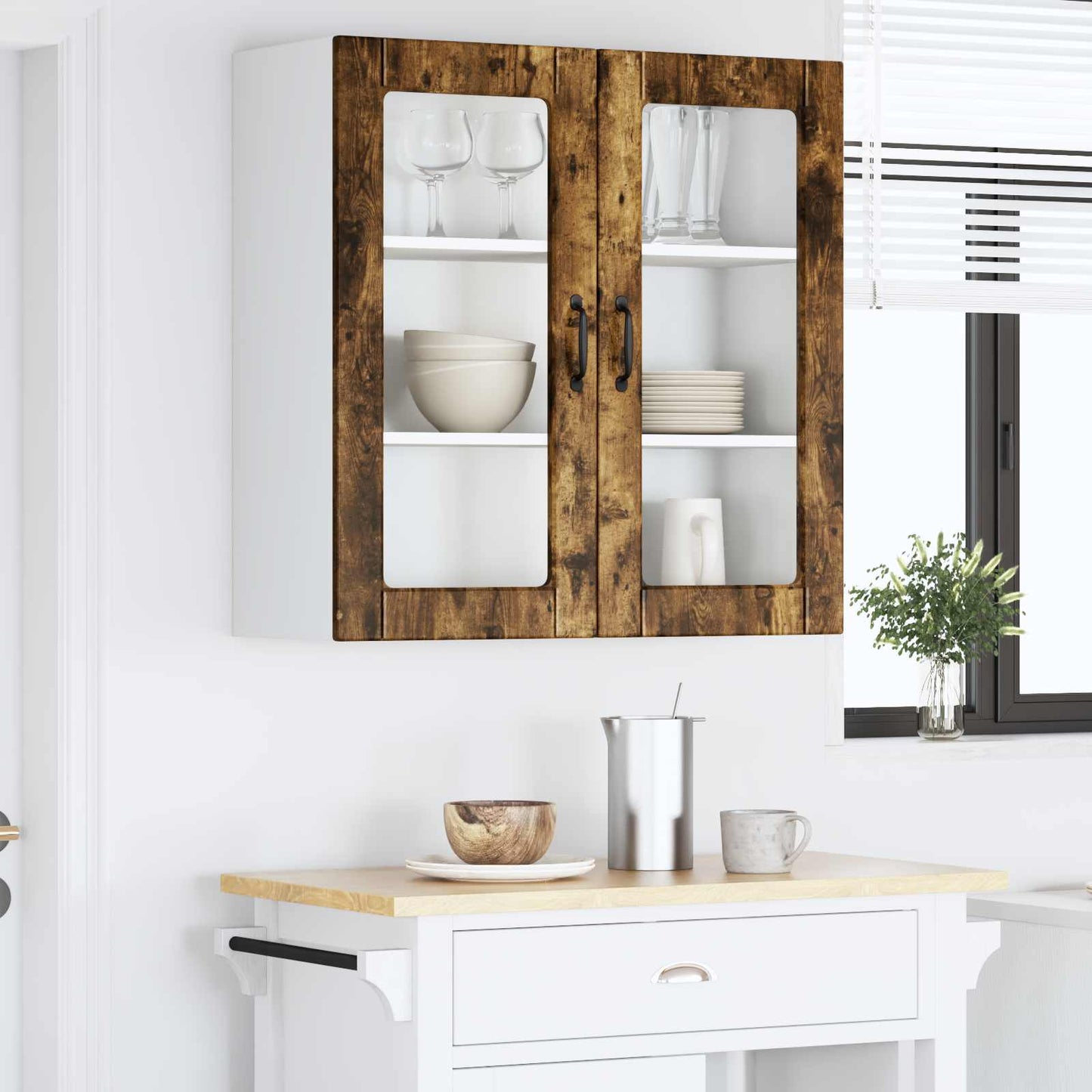 Fali üveges szekrény PORTO Füstölt tölgy 80 x 31 x 80 cm