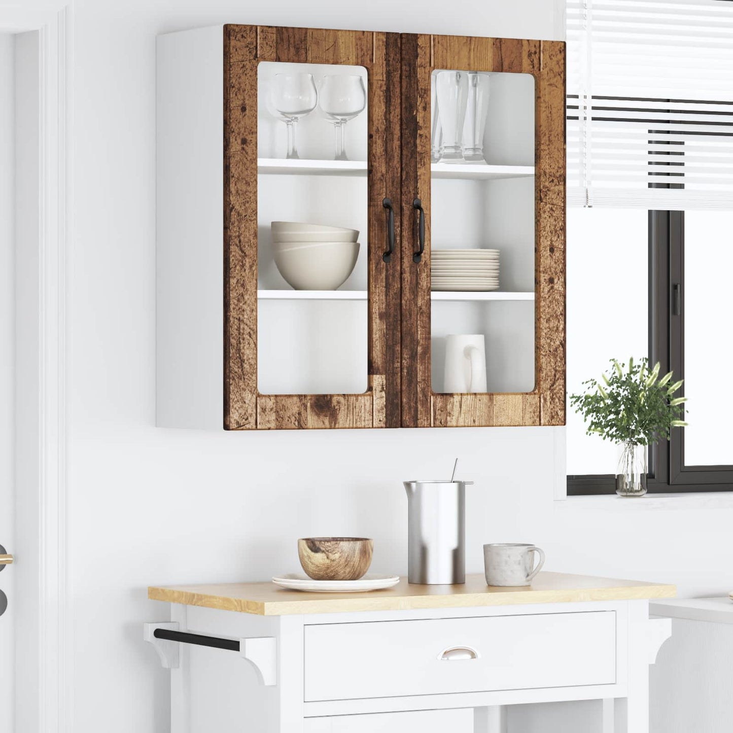 Fali üveges szekrény PORTO Öreg fa 80 x 31 x 80 cm Szerelt Fa