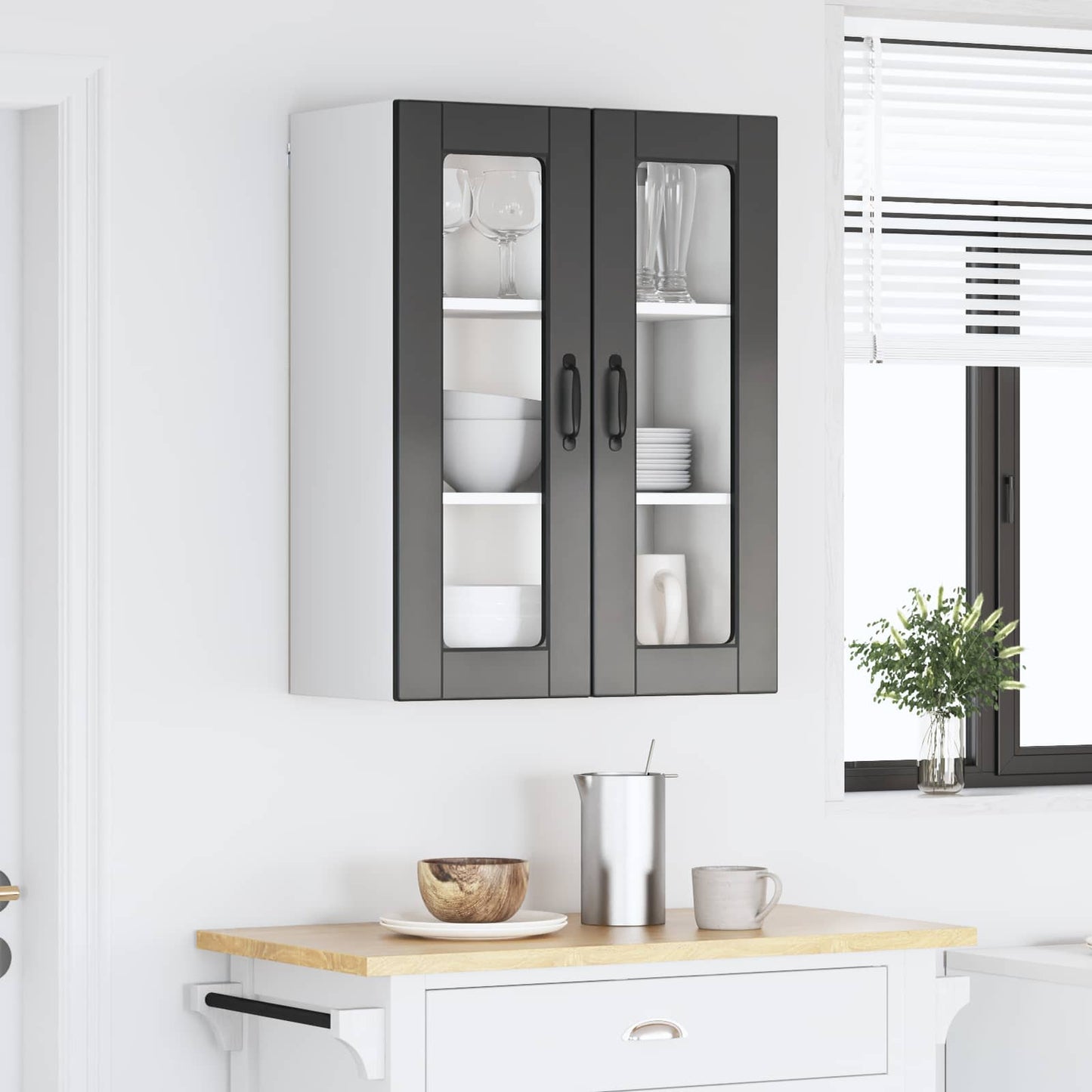 Fali üveges szekrény PORTO Fekete 60 x 31 x 80 cm Szerelt Fa