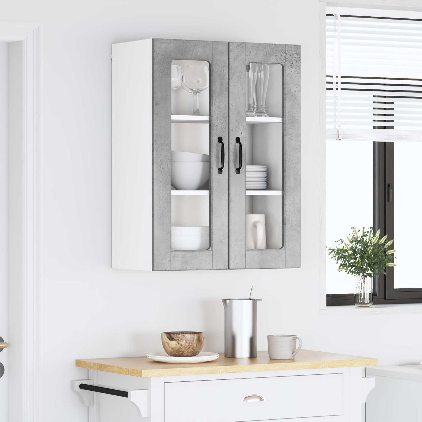 Fali üveges szekrény PORTO Beton Szürke 60 x 31 x 80 cm