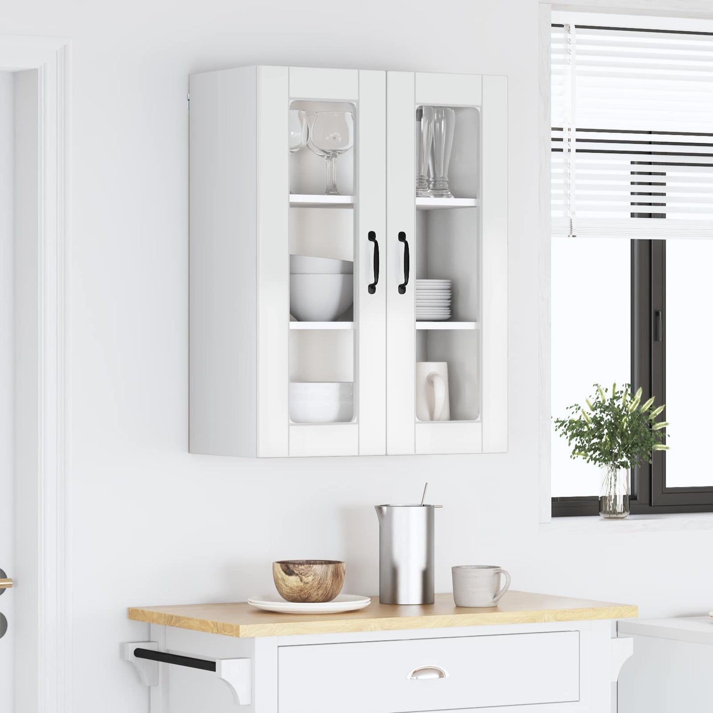 Fali üveges szekrény PORTO Magas Fényű Fehér 60 x 31 x 80 cm