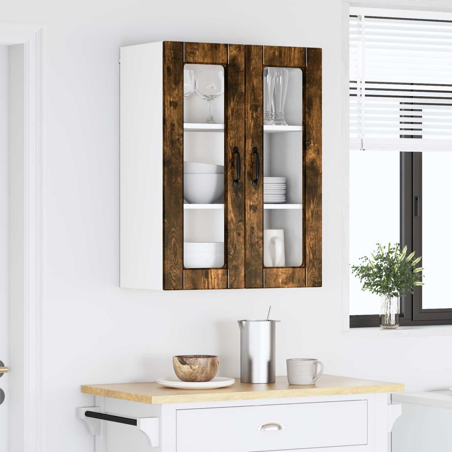 Fali üveges szekrény PORTO Füstölt tölgy 60 x 31 x 80 cm