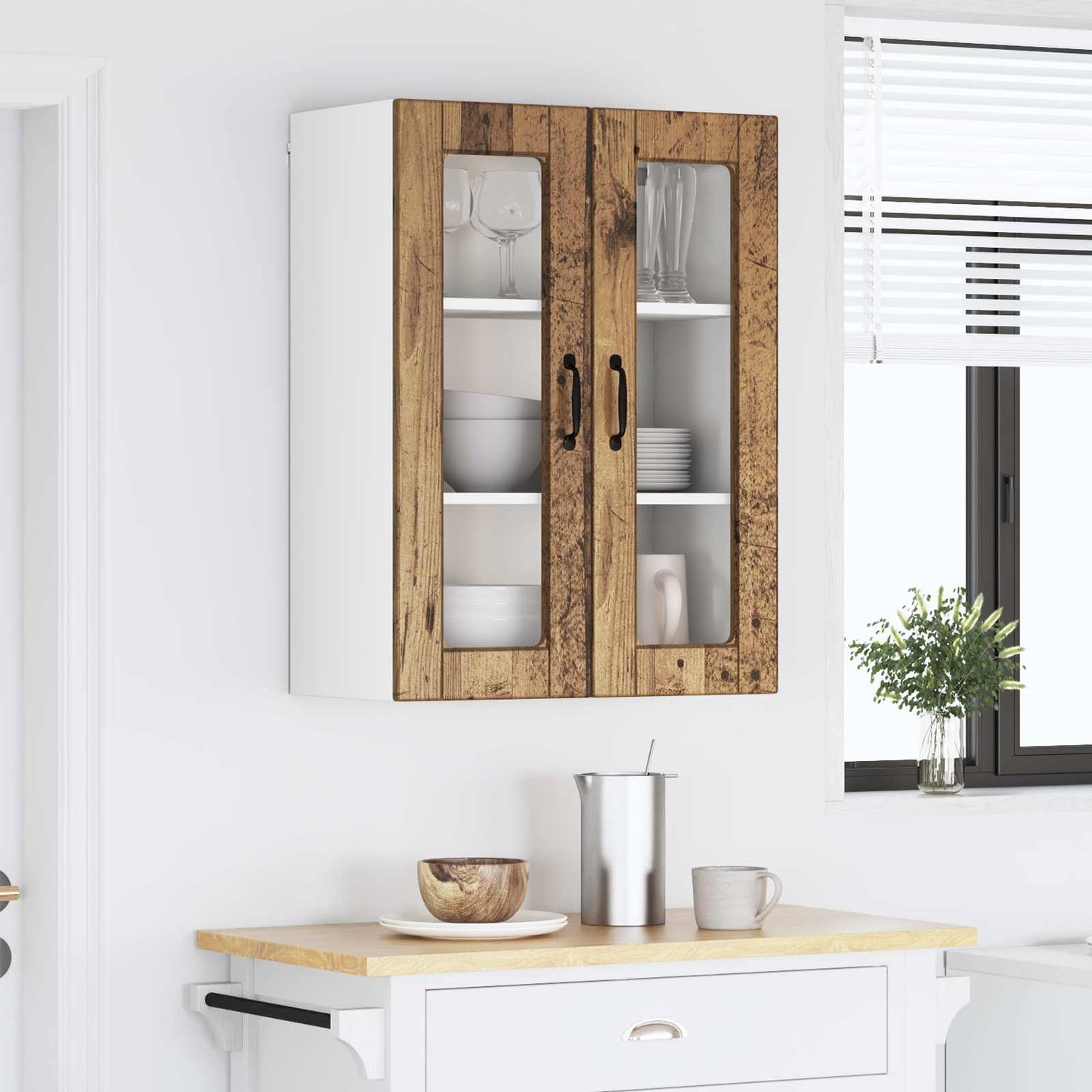 Fali üveges szekrény PORTO Öreg fa 60 x 31 x 80 cm Szerelt Fa