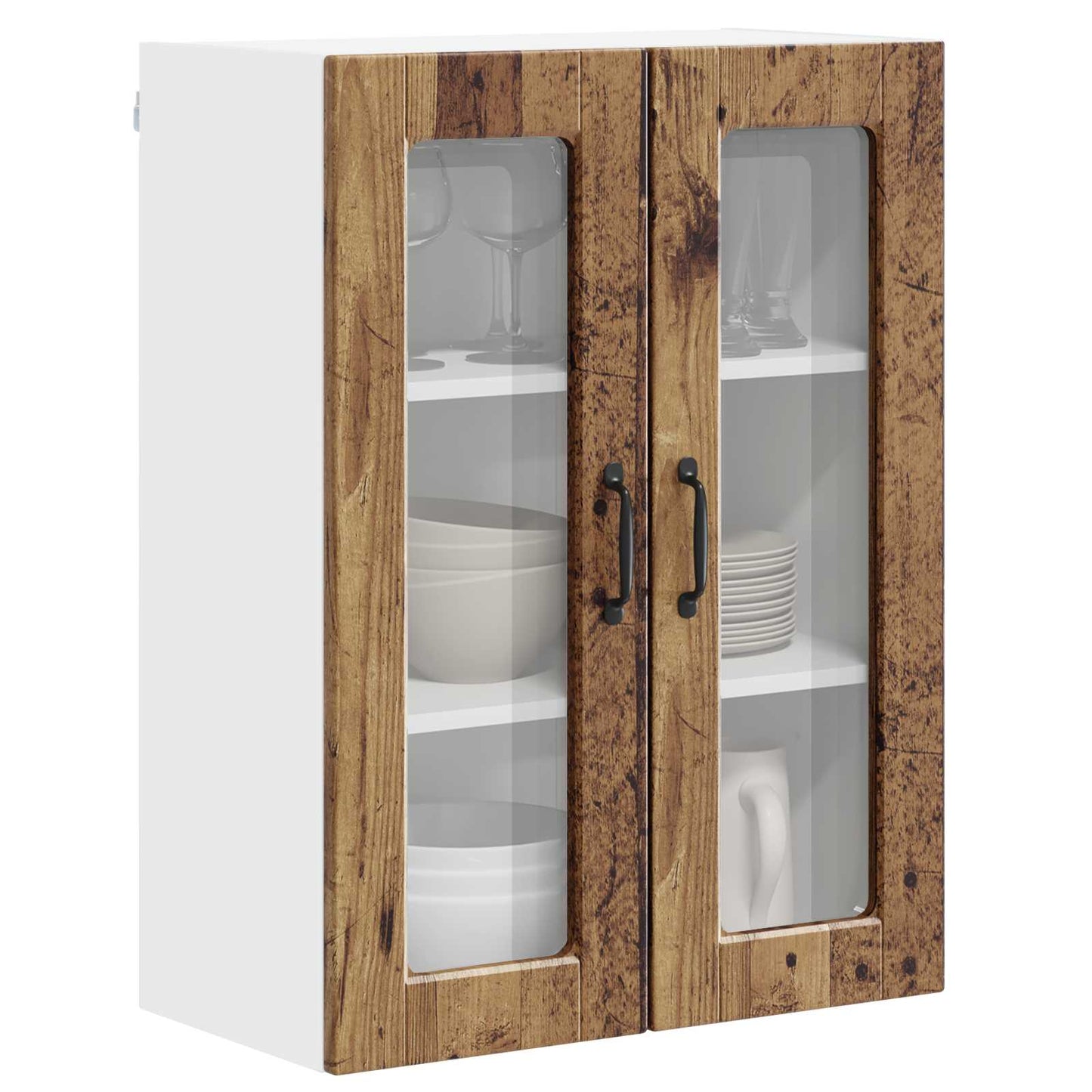 Fali üveges szekrény PORTO Öreg fa 60 x 31 x 80 cm Szerelt Fa