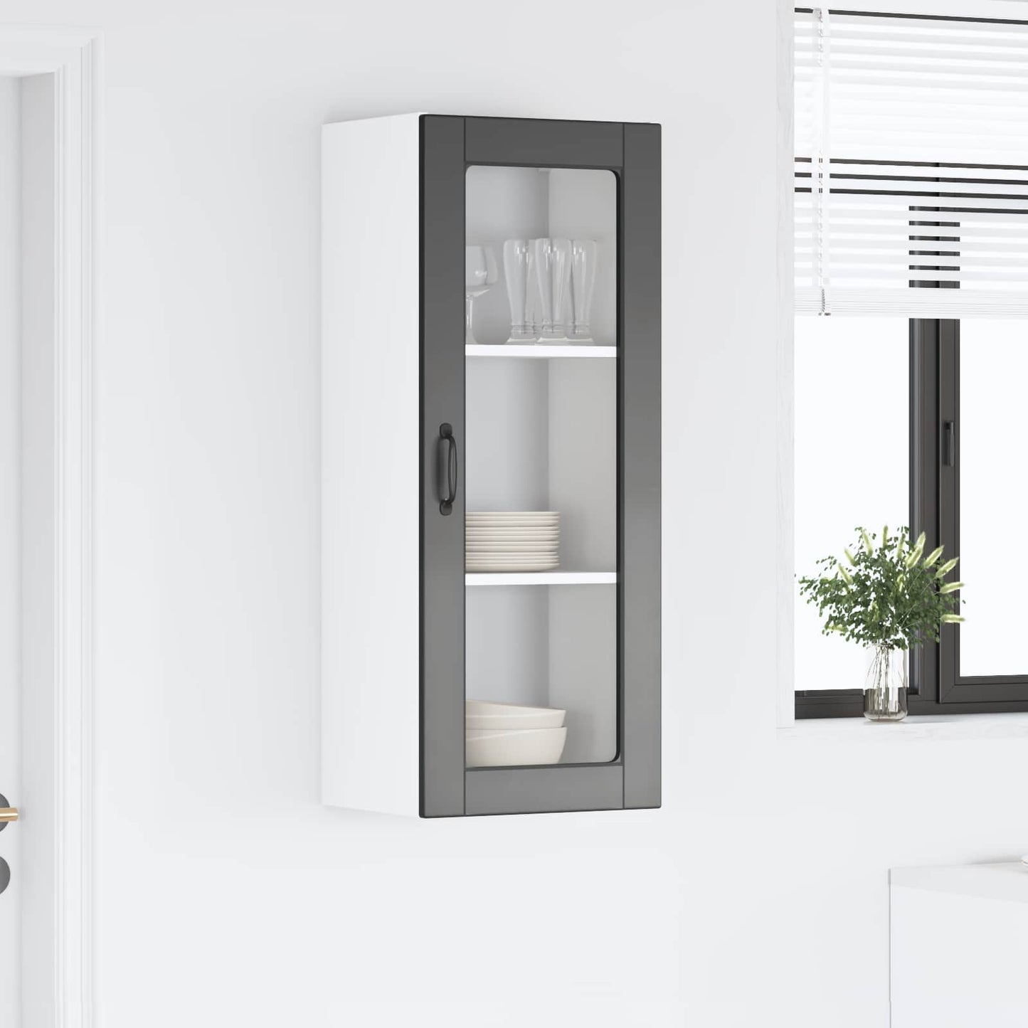 Fali üveges szekrény PORTO Fekete 40 x 31 x 100 cm Szerelt Fa