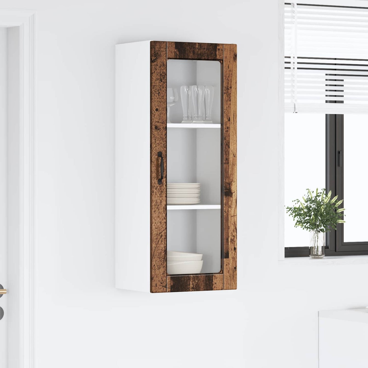 Fali üveges szekrény PORTO Öreg fa 40 x 31 x 100 cm Szerelt Fa