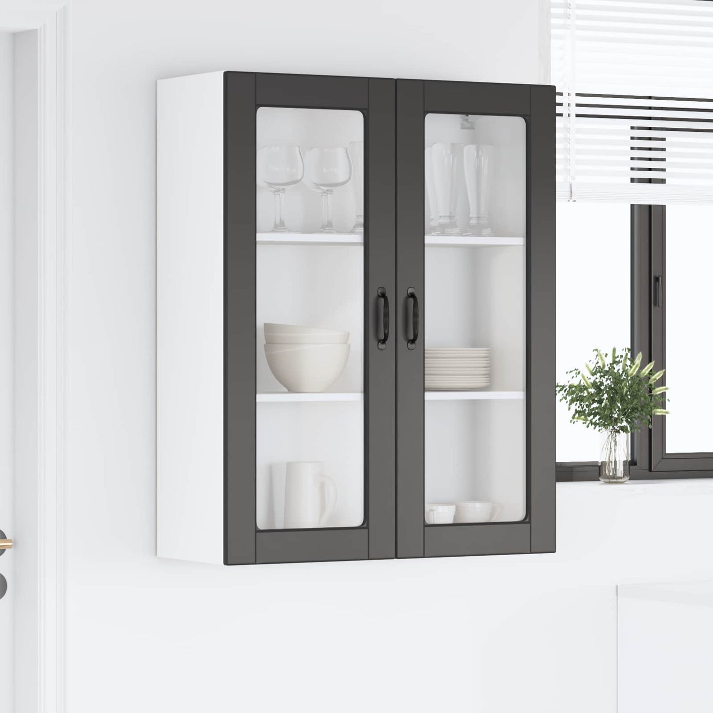 Fali üveges szekrény PORTO Fekete 80 x 31 x 100 cm Szerelt Fa