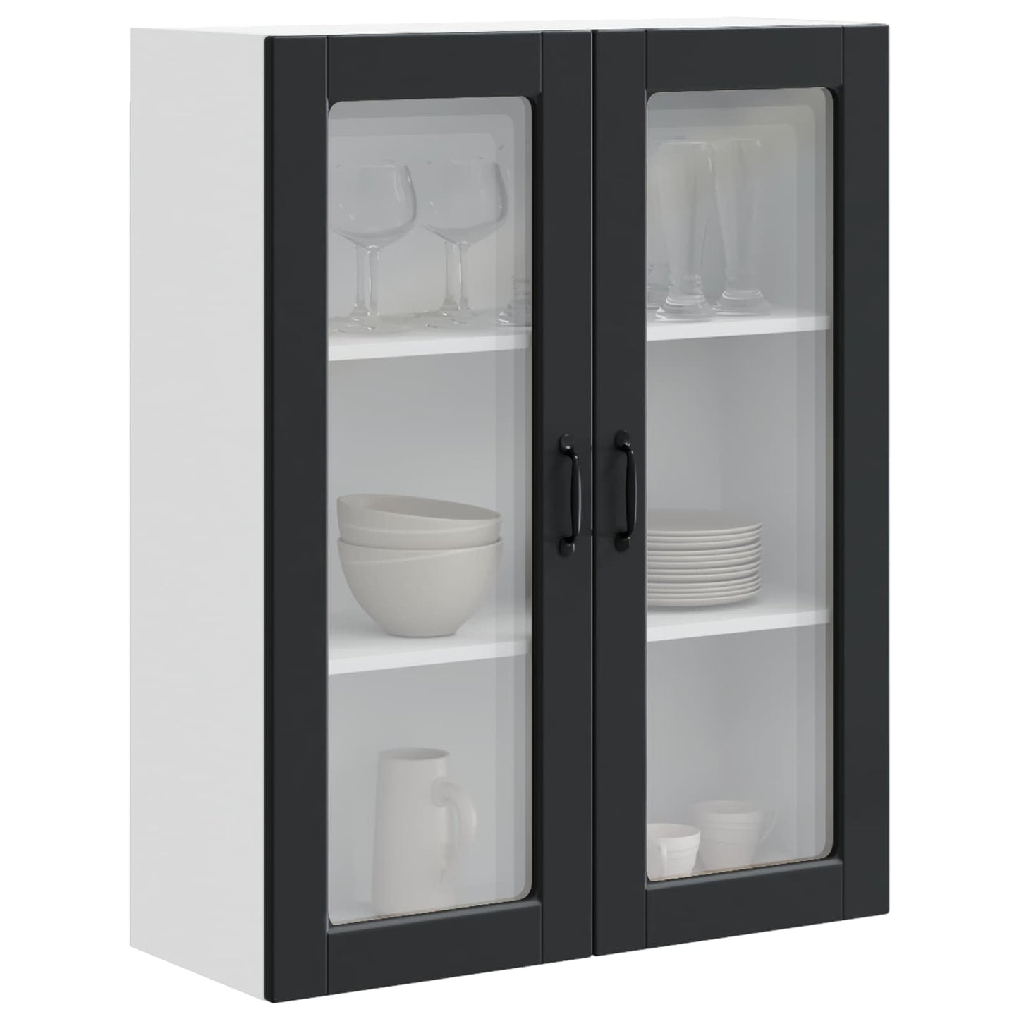 Fali üveges szekrény PORTO Fekete 80 x 31 x 100 cm Szerelt Fa