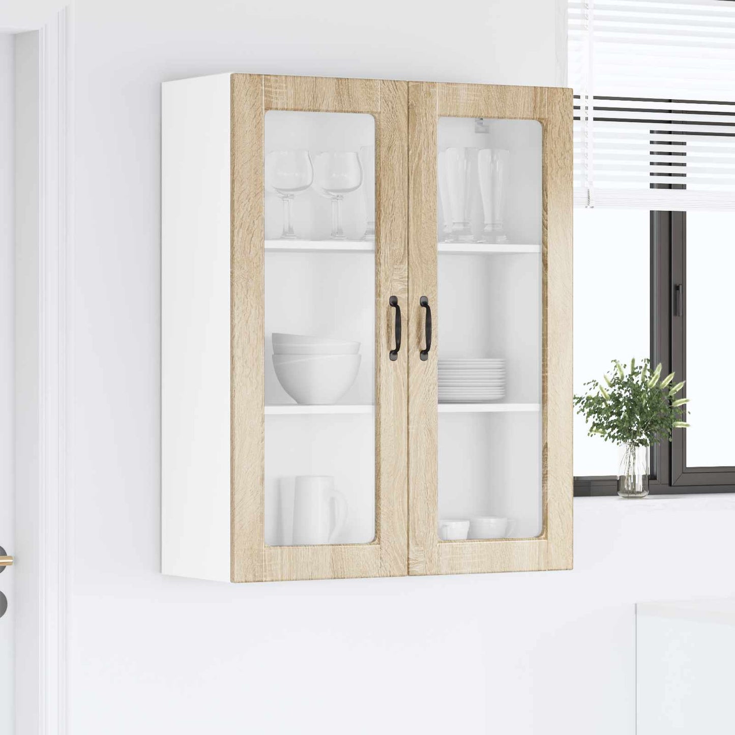 Fali üveges szekrény PORTO Sonoma tölgy 80 x 31 x 100 cm