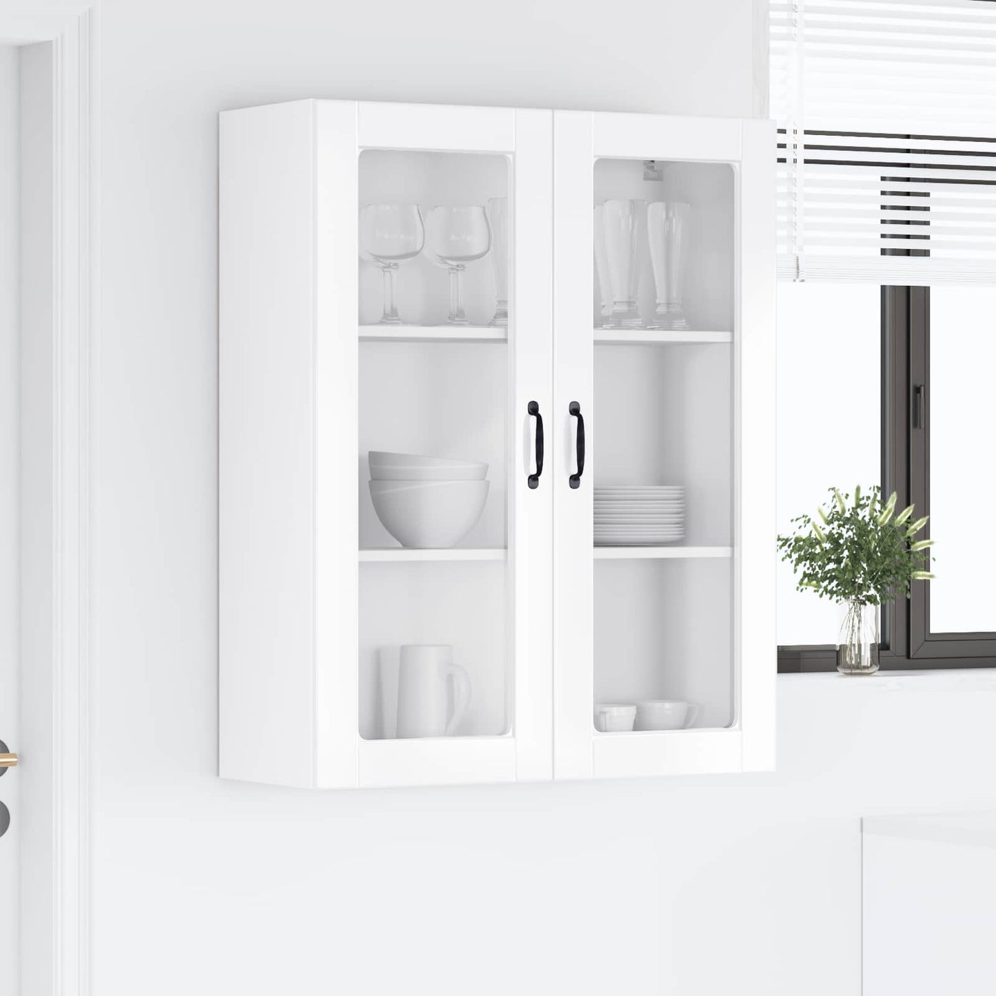Fali üveges szekrény PORTO Magas Fényű Fehér 80 x 31 x 100 cm