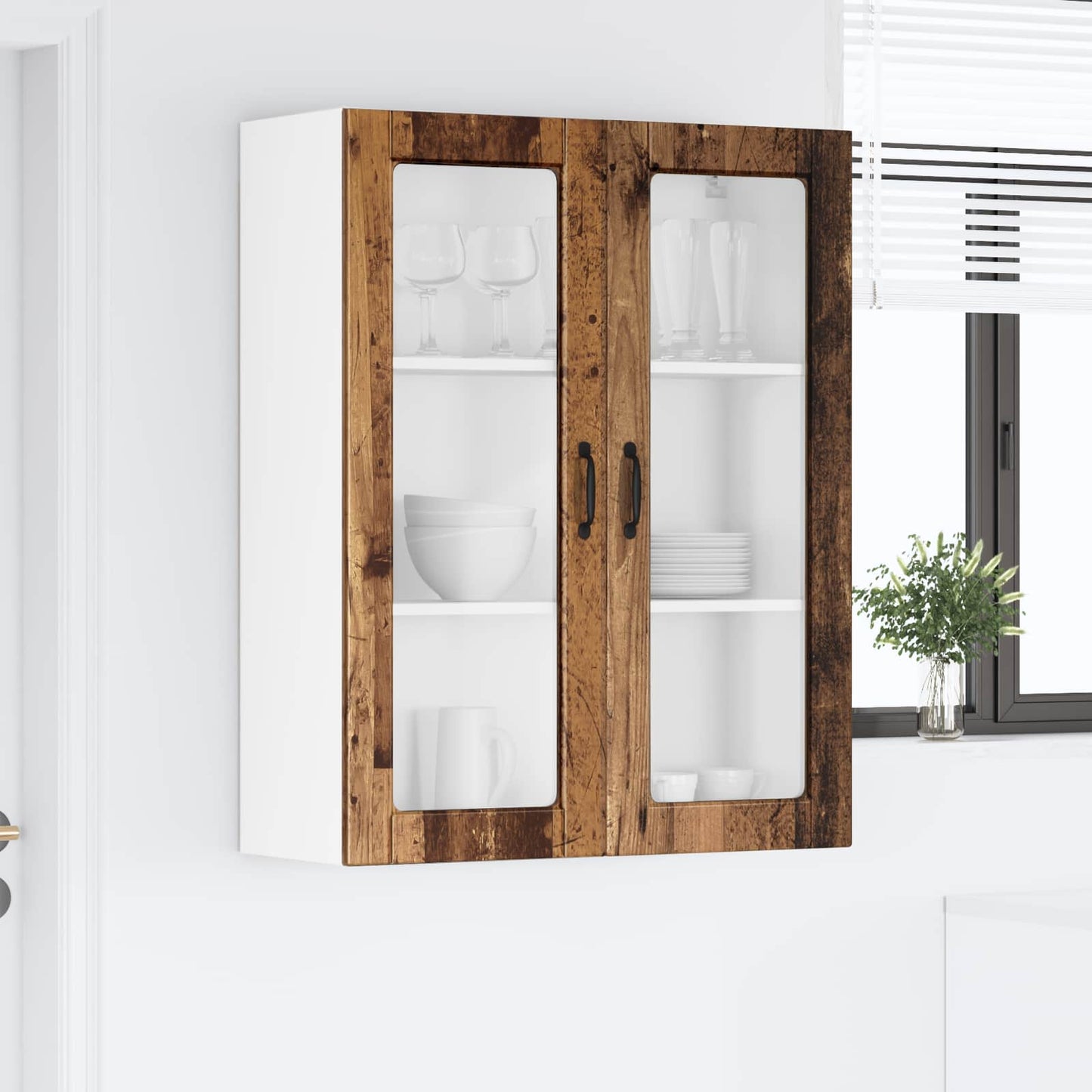 Fali üveges szekrény PORTO Öreg fa 80 x 31 x 100 cm Szerelt Fa