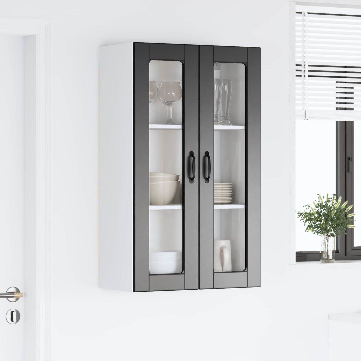 Fali üveges szekrény PORTO Fekete 60 x 31 x 100 cm Szerelt Fa