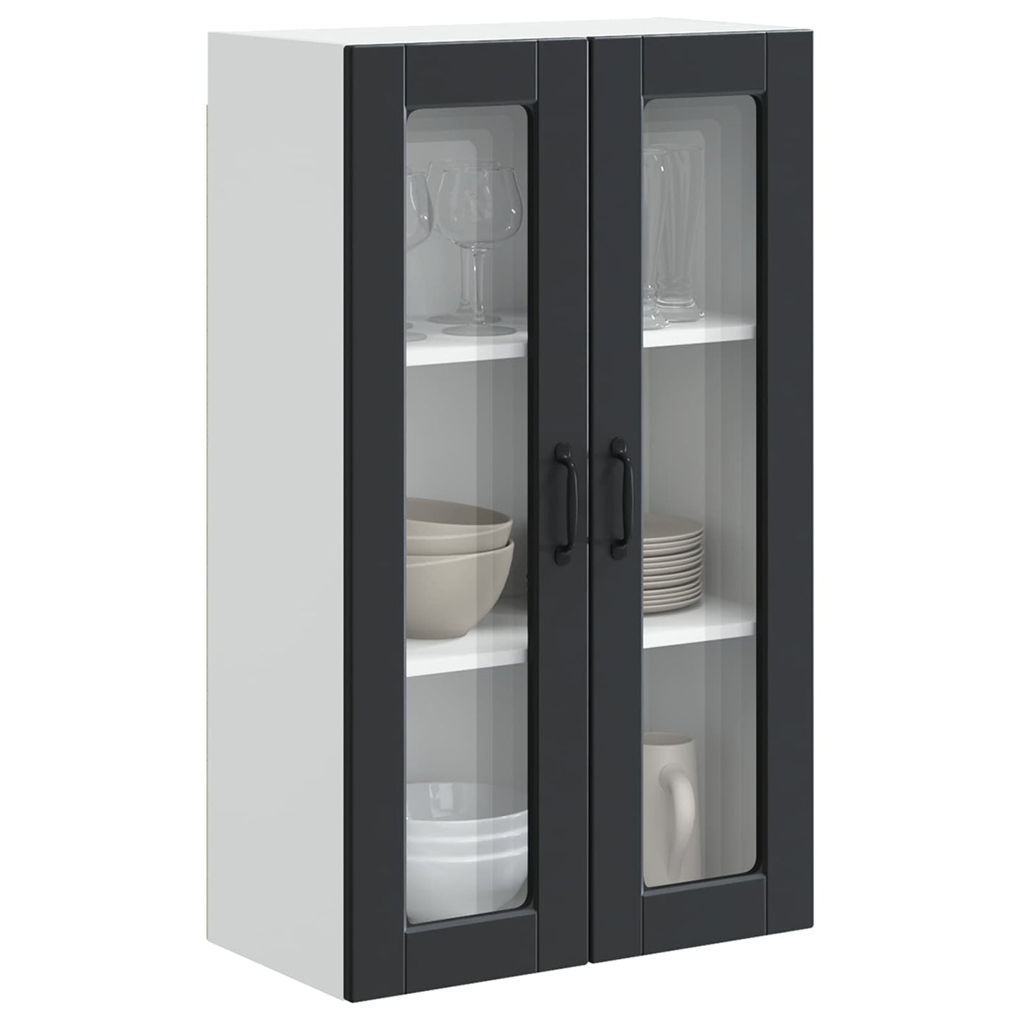 Fali üveges szekrény PORTO Fekete 60 x 31 x 100 cm Szerelt Fa