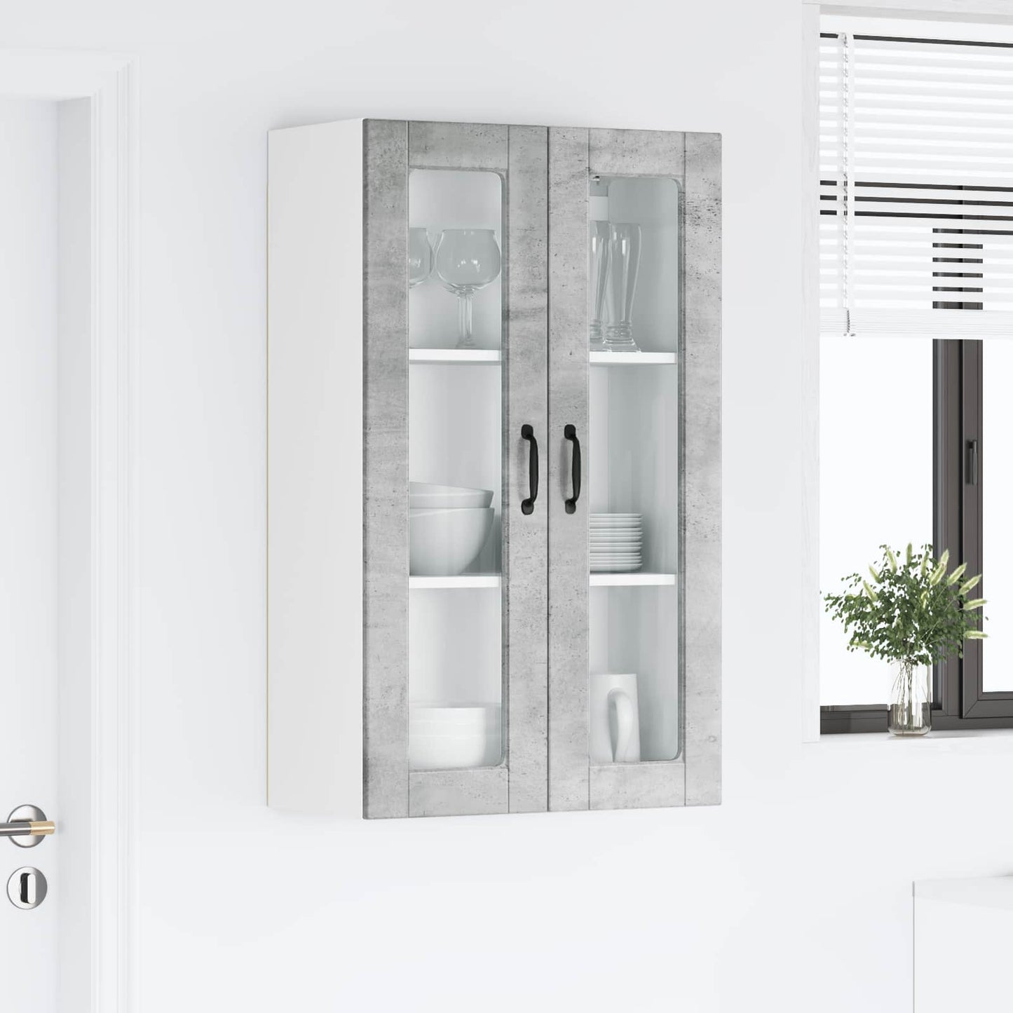 Fali üveges szekrény PORTO Beton Szürke 60 x 31 x 100 cm