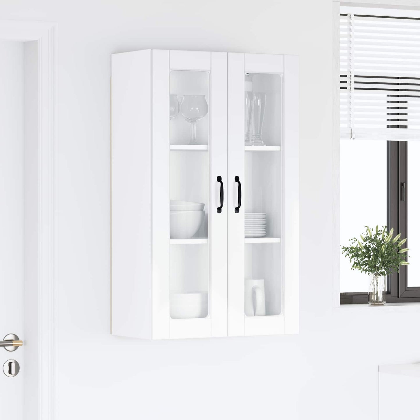 Fali üveges szekrény PORTO Magas Fényű Fehér 60 x 31 x 100 cm