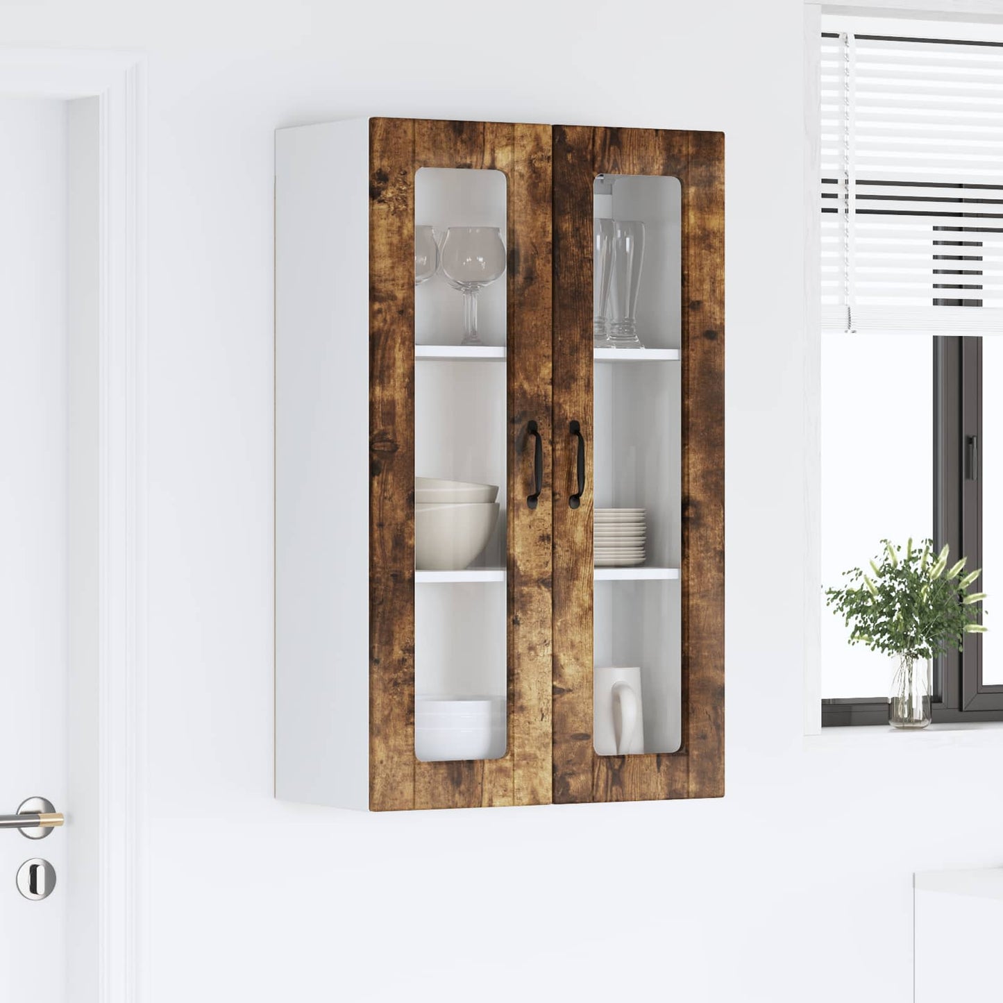Fali üveges szekrény PORTO Füstölt tölgy 60 x 31 x 100 cm