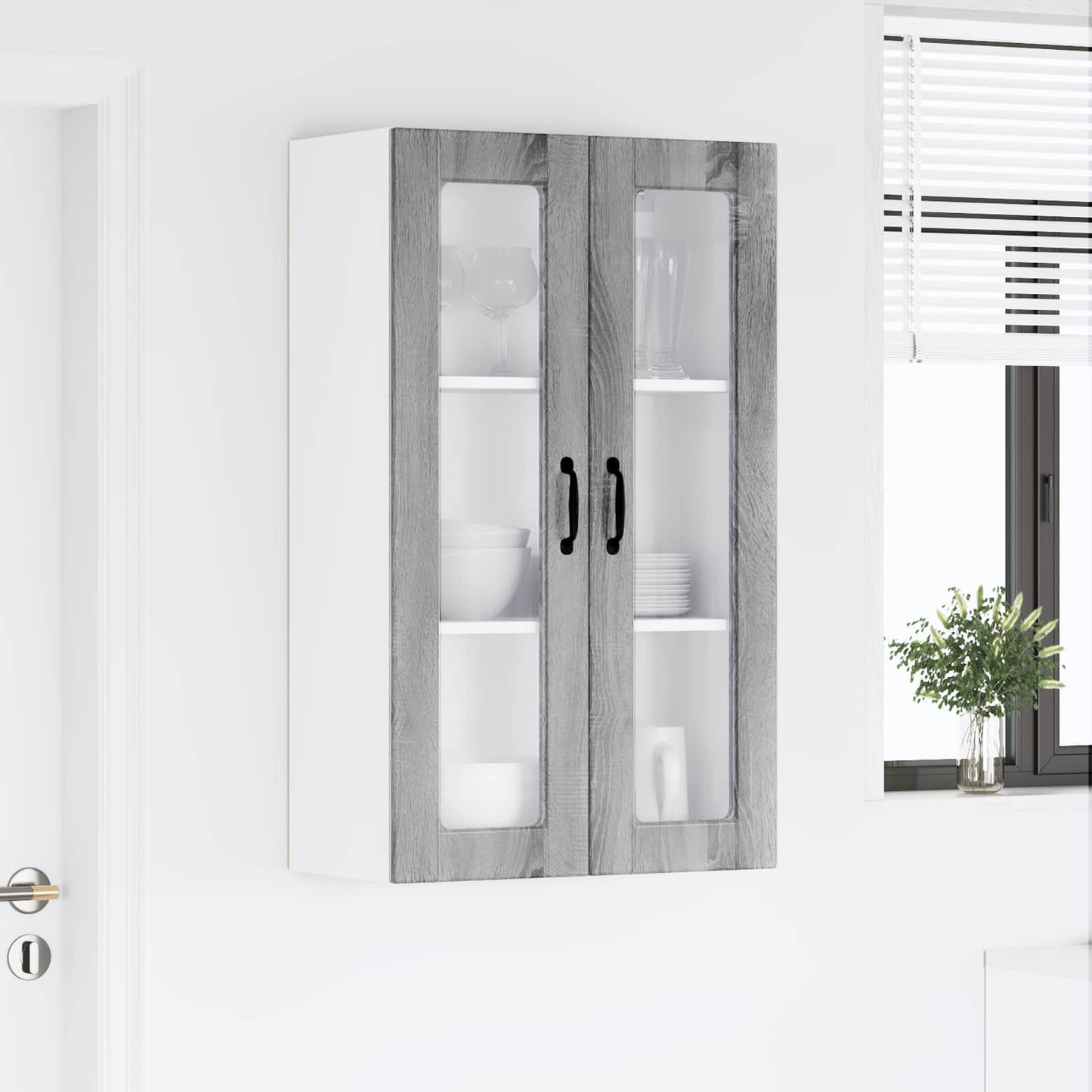 Fali üveges szekrény PORTO Szürke Sonoma 60 x 31 x 100 cm