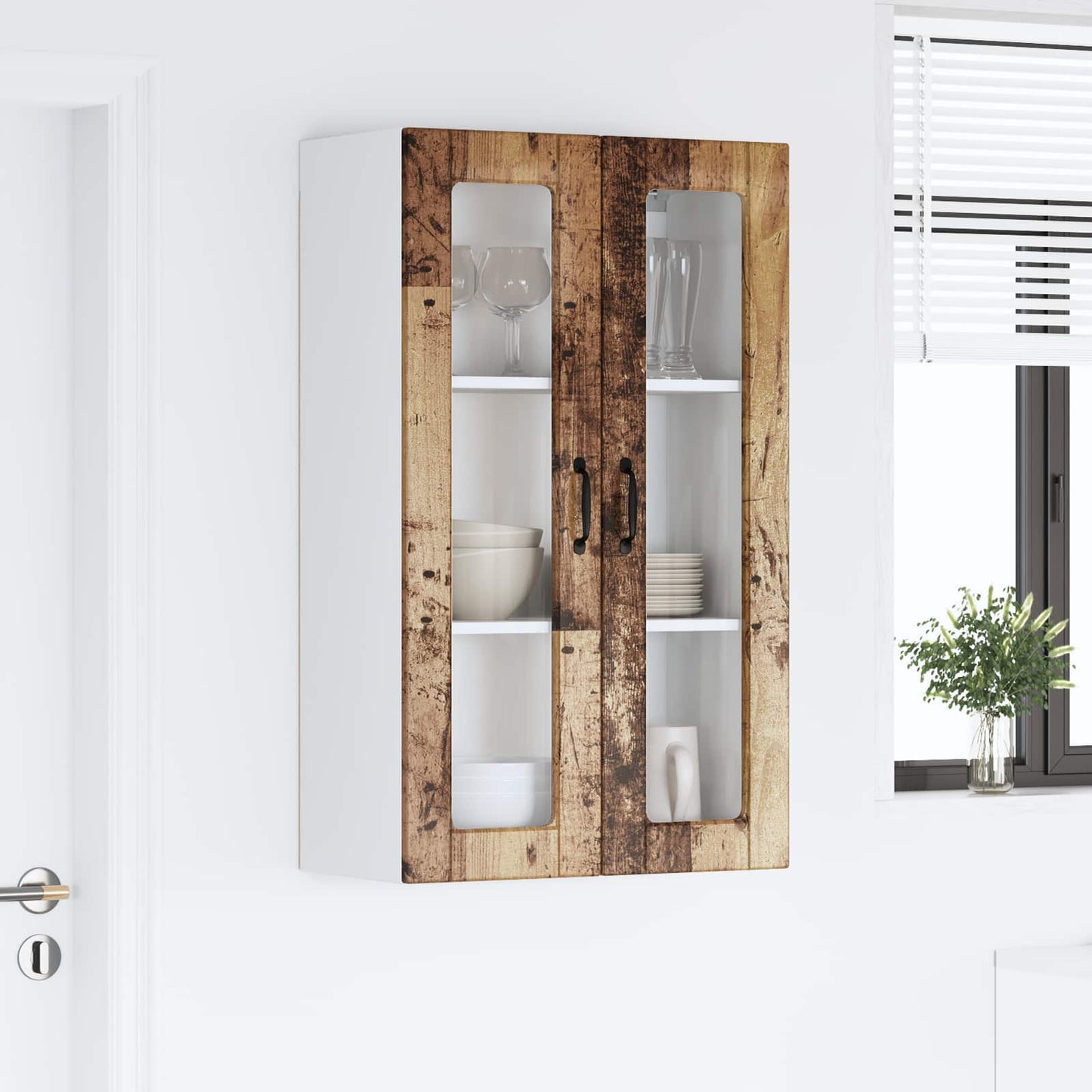 Fali üveges szekrény PORTO Öreg fa 60 x 31 x 100 cm Szerelt Fa