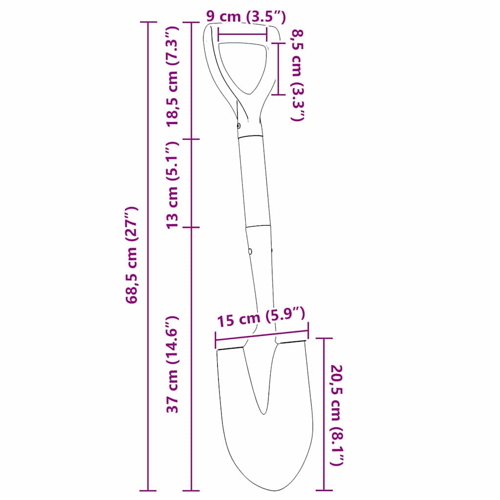Lapát Fekete 68,5 cm Erősen bevont acél és szilárd fa