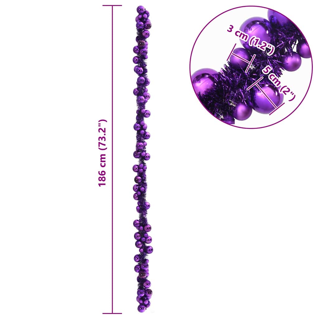 Karácsonyi gömb girland Lila 186 cm Polisztirol