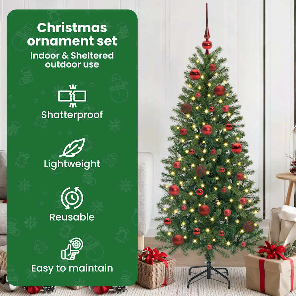 Karácsonyi Díszgömb Készlet 150 LED-del 61 pcs Piros Műanyag