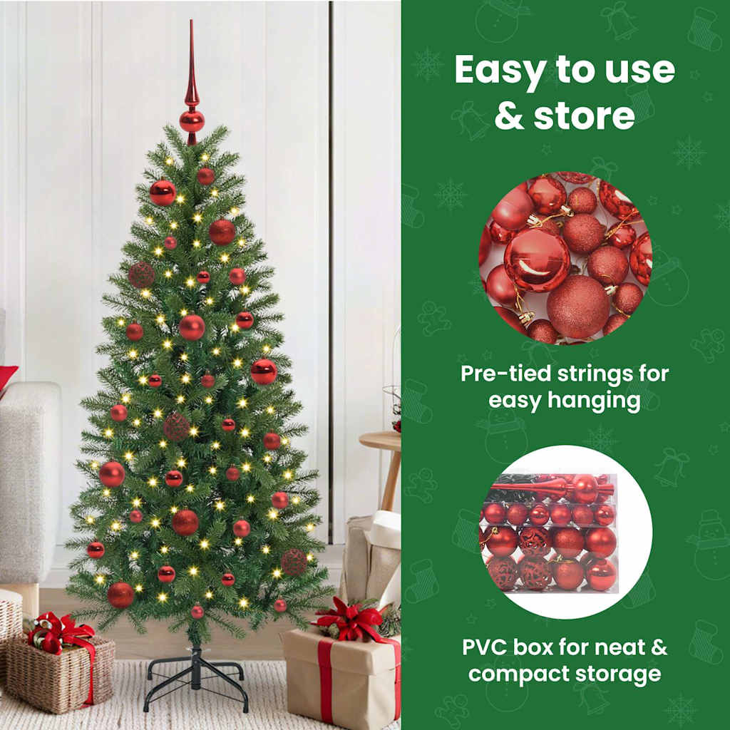 Karácsonyi Díszgömb Készlet 150 LED-del 61 pcs Piros Műanyag