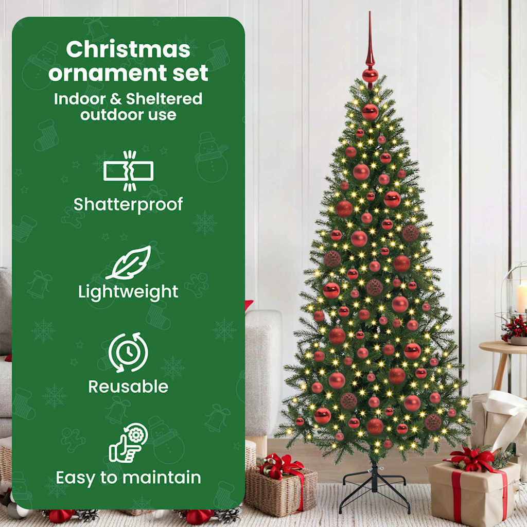 Karácsonyi Díszgömb Készlet 300 LED-del 120 pcs Piros Műanyag