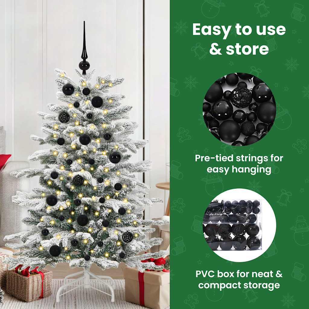Karácsonyi Díszgömb Készlet 150 LED-del 61 pcs Fekete Műanyag