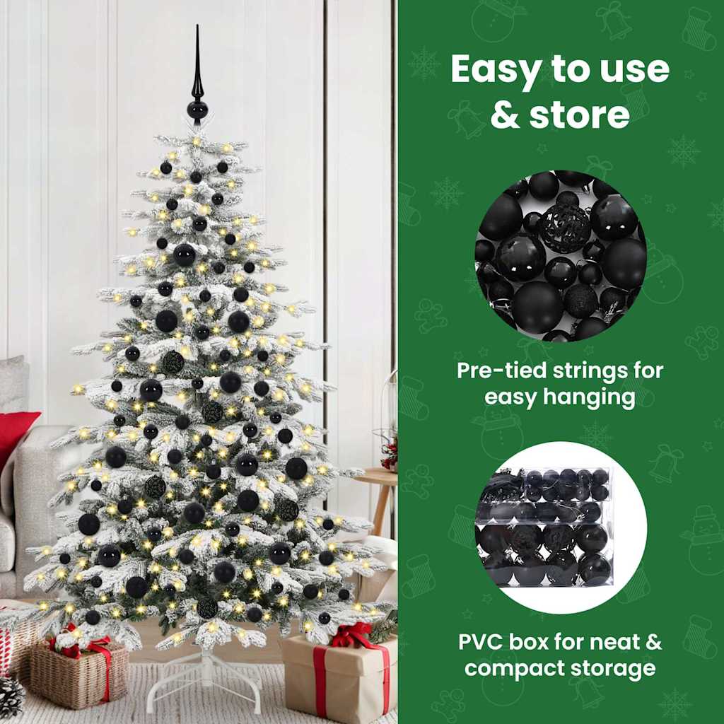 Karácsonyi Díszgömb Készlet 300 LED-del 120 pcs Fekete Műanyag