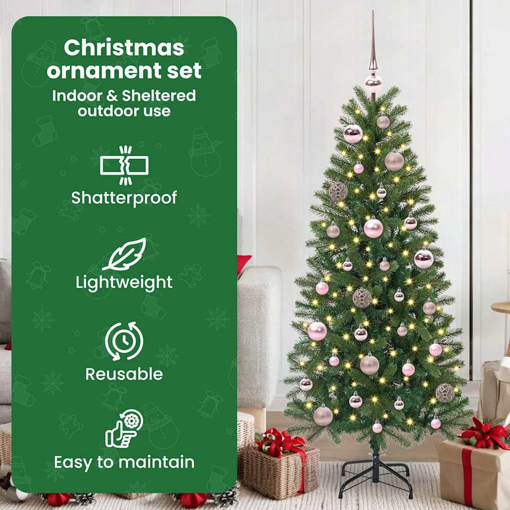 Karácsonyi Díszgömb Készlet 61 pcs Rózsaszín Műanyag