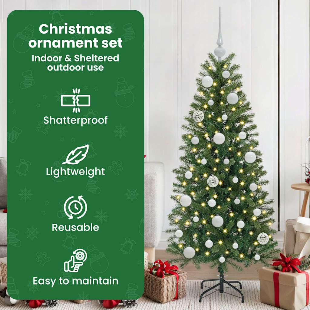 Karácsonyi Díszgömb Készlet 150 LED-del 61 pcs Fehér Műanyag