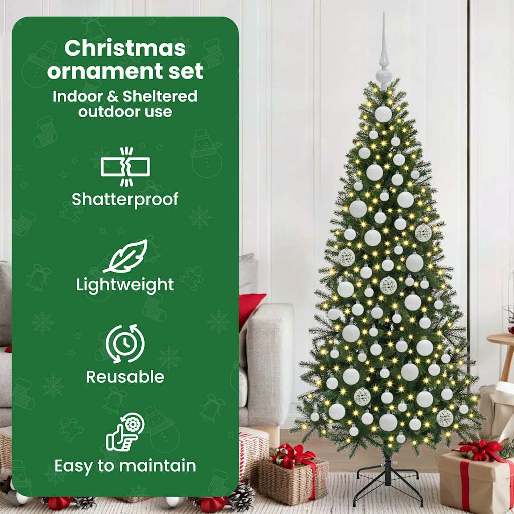 Karácsonyi Díszgömb Készlet 300 LED-del 120 pcs Fehér Műanyag