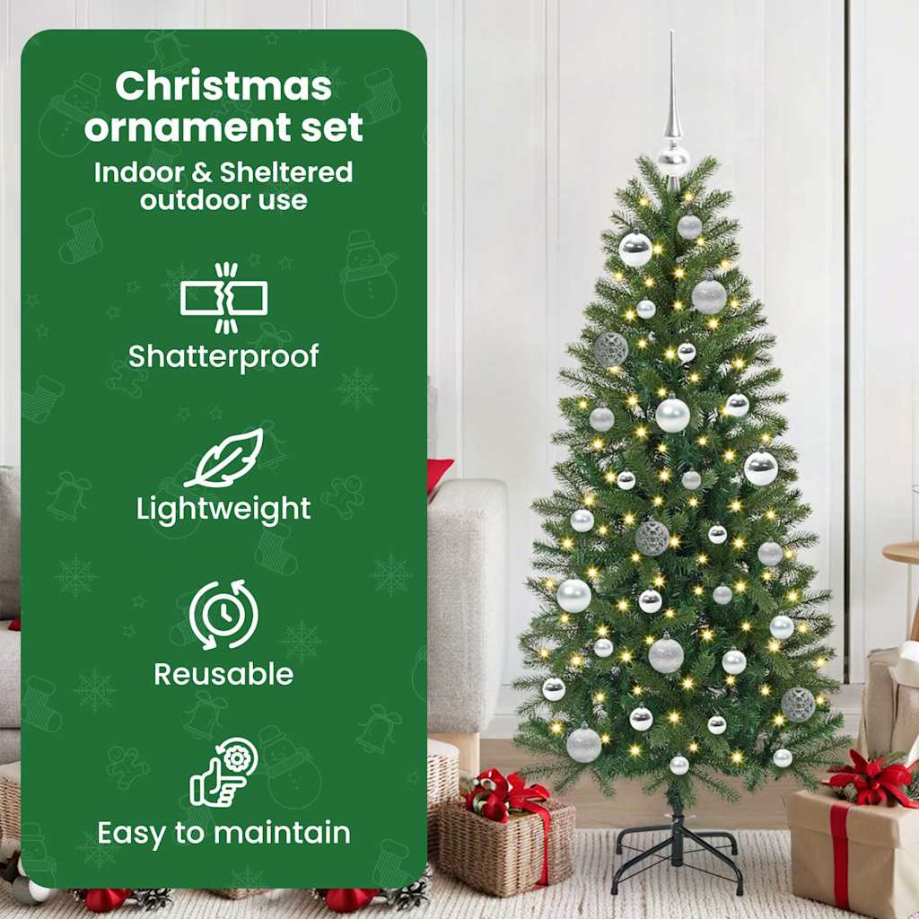 Karácsonyi Díszgömb Készlet 150 LED-del 61 pcs Ezüst Műanyag