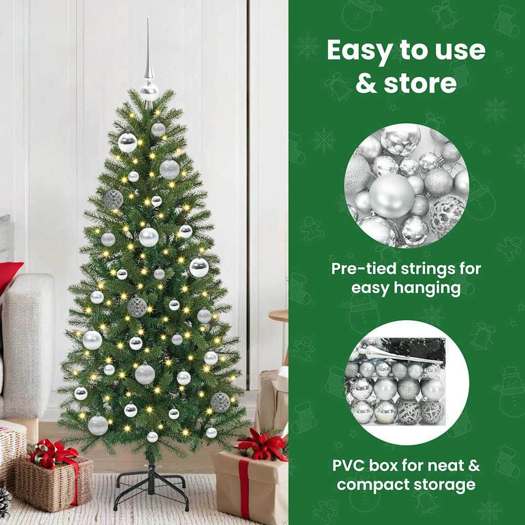 Karácsonyi Díszgömb Készlet 150 LED-del 61 pcs Ezüst Műanyag