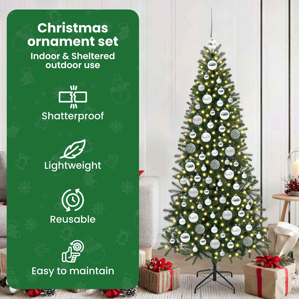 Karácsonyi Díszgömb Készlet 300 LED-del 120 pcs Ezüst Műanyag