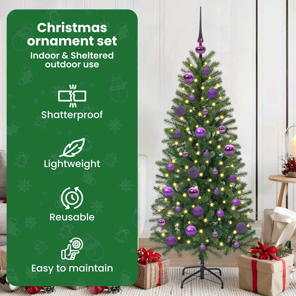 Karácsonyi Díszgömb Készlet 150 LED-del 61 pcs Lila Műanyag