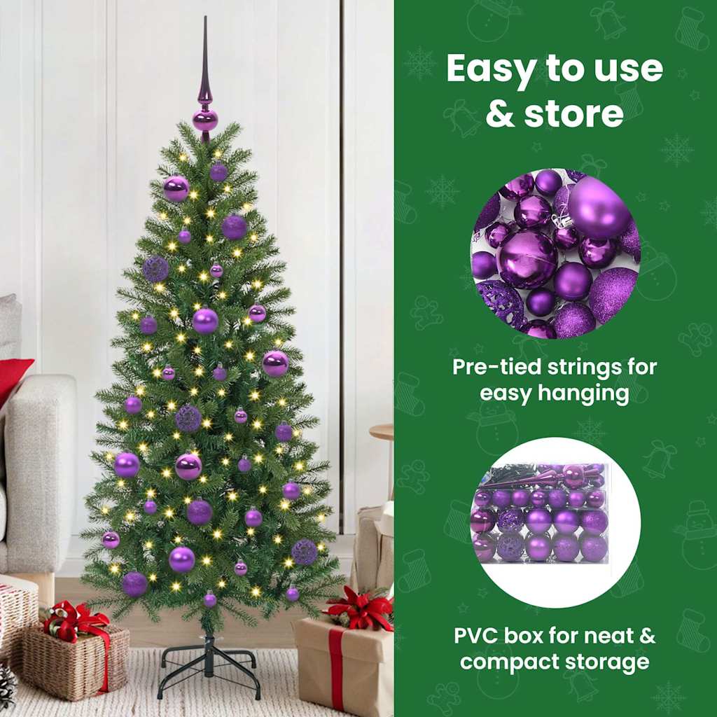 Karácsonyi Díszgömb Készlet 150 LED-del 61 pcs Lila Műanyag