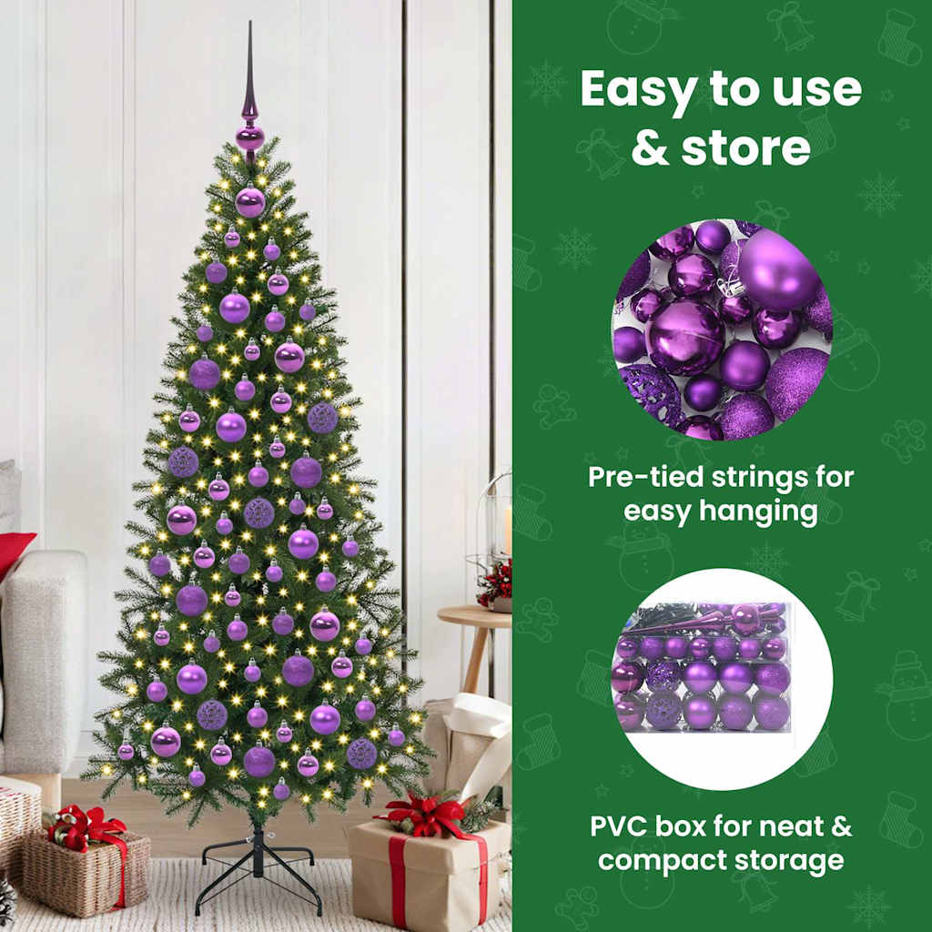 Karácsonyi Díszgömb Készlet 300 LED-del 120 pcs Lila Műanyag