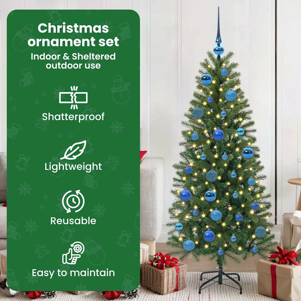 Karácsonyi Díszgömb Készlet 150 LED-del 61 pcs Kék Műanyag