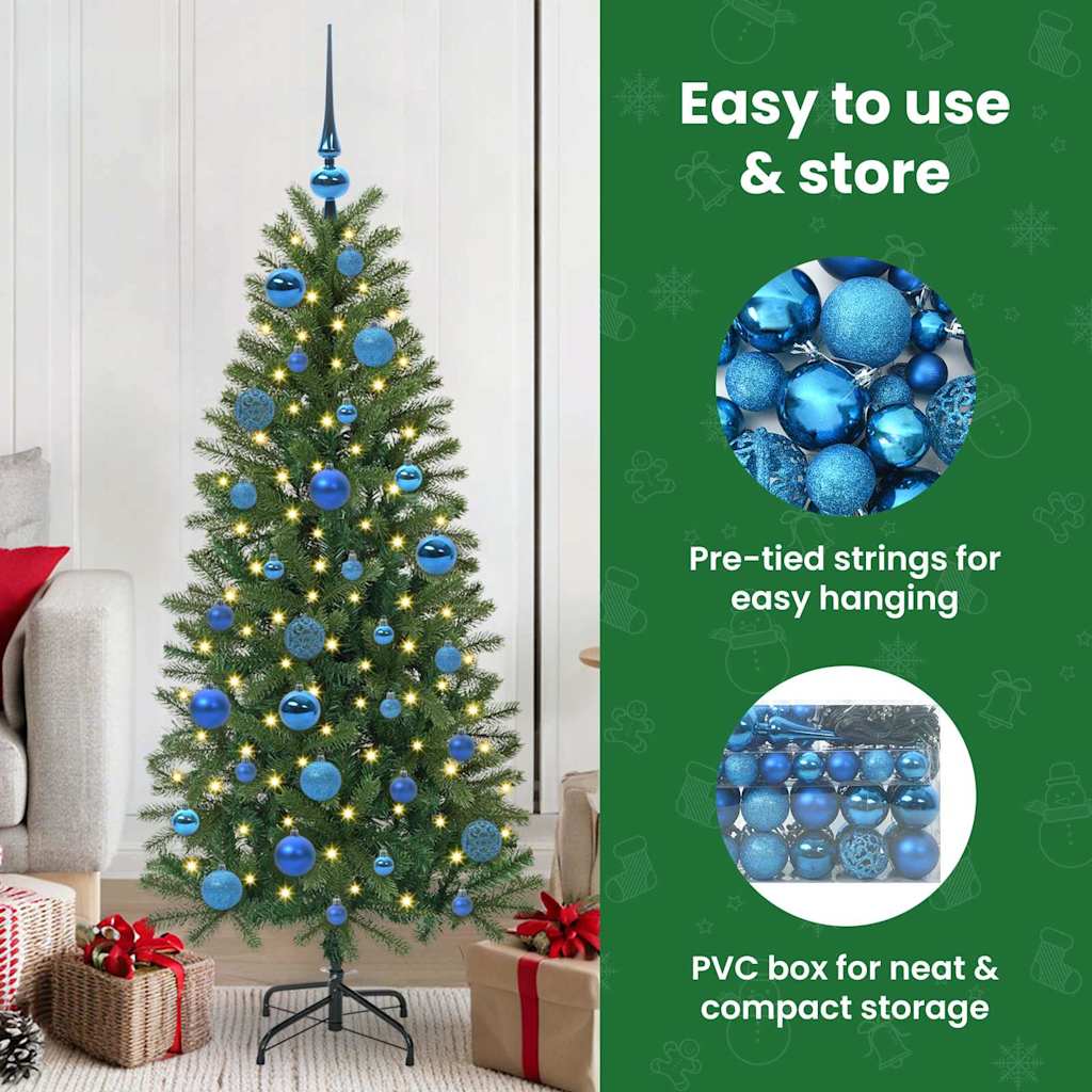 Karácsonyi Díszgömb Készlet 150 LED-del 61 pcs Kék Műanyag