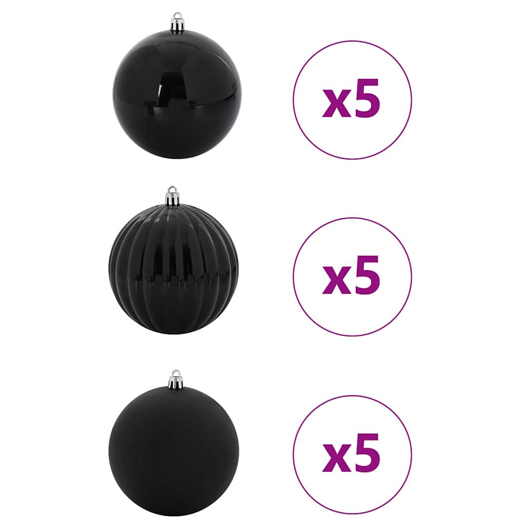 Karácsonyi Díszszett XL 15 pcs Fekete Ø 10 cm Műanyag LED