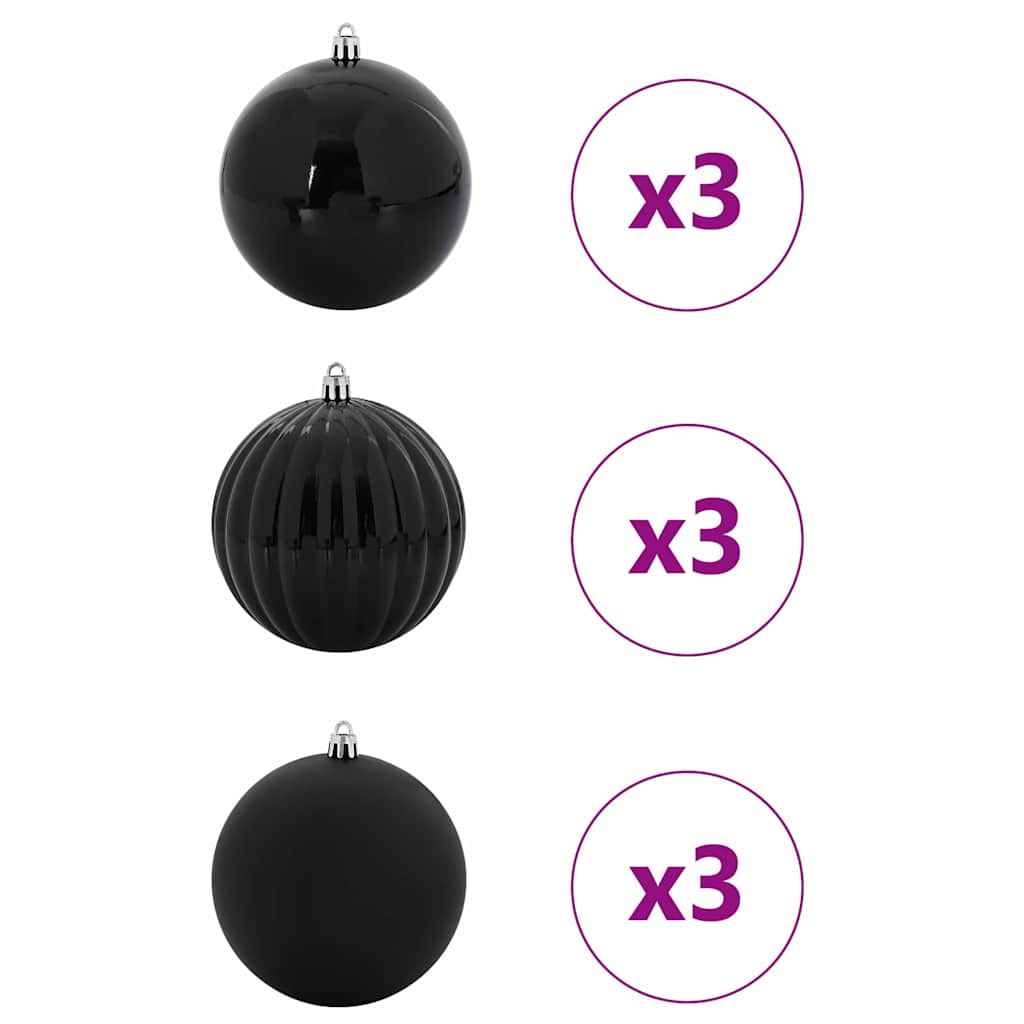 Karácsonyi Dísz Készlet XL 9 pcs Fekete Ø 15 cm Műanyag LED