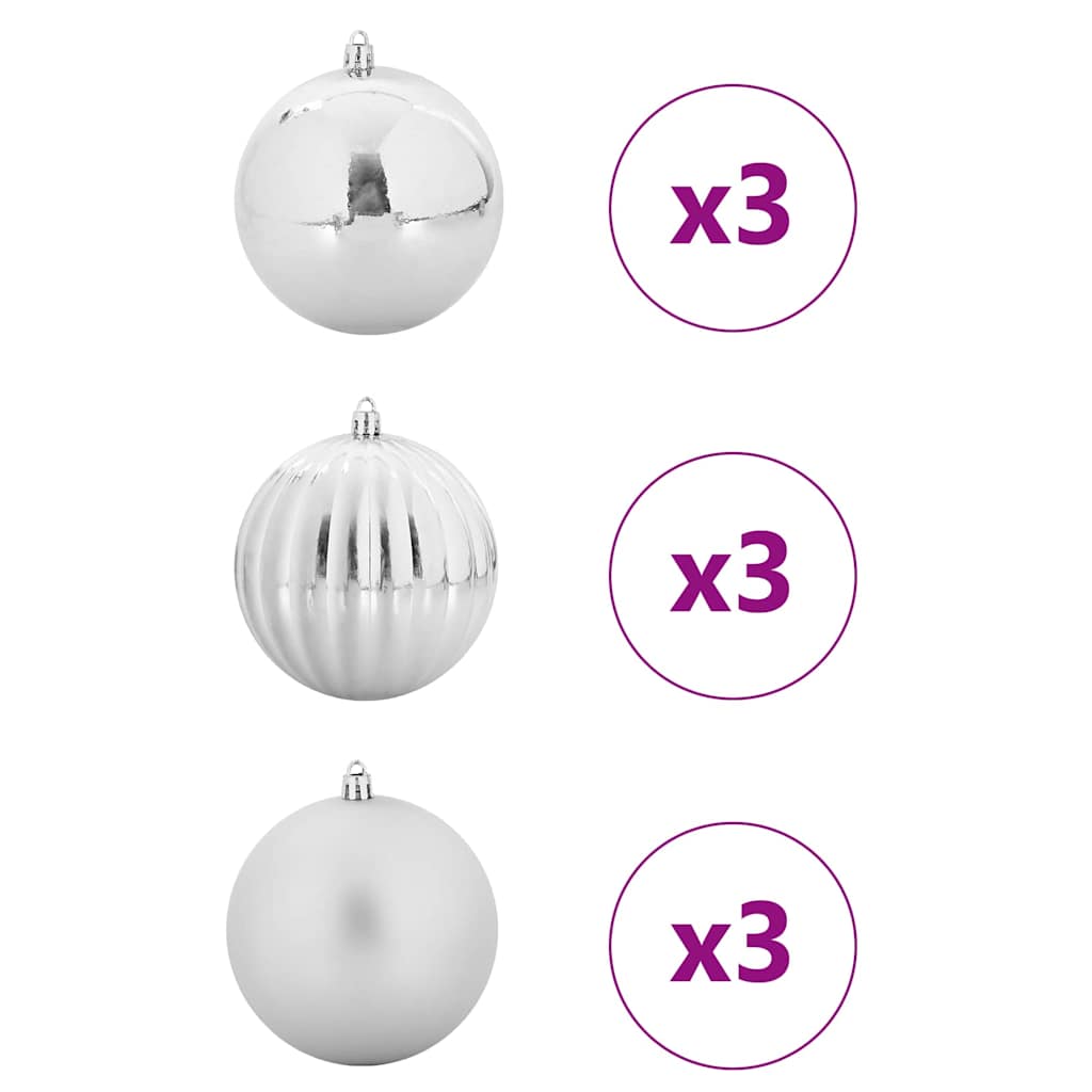 Karácsonyi Díszgömb Készlet XL 9 pcs Ezüst Ø 15 cm Műanyag LED