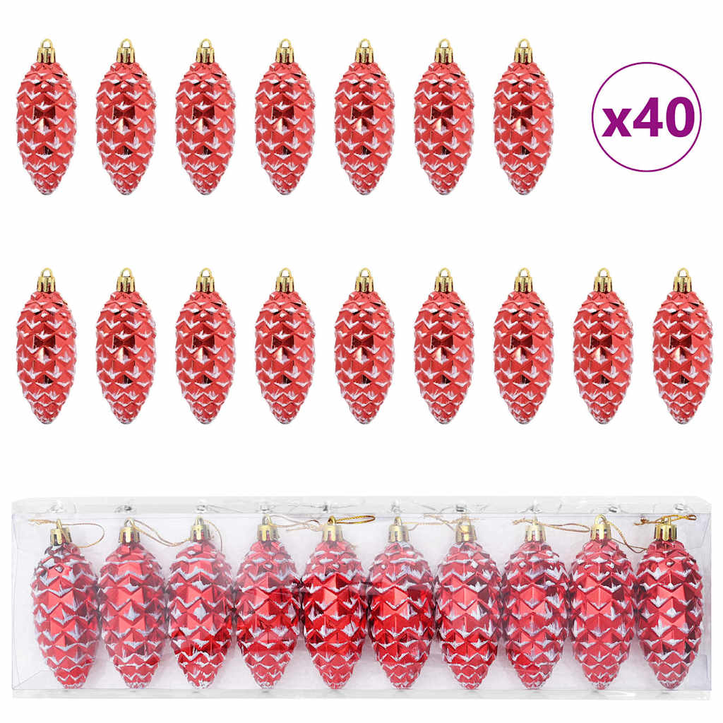 Karácsonyi tobozlabda 40 db LED Piros 4 x 9 cm Műanyag