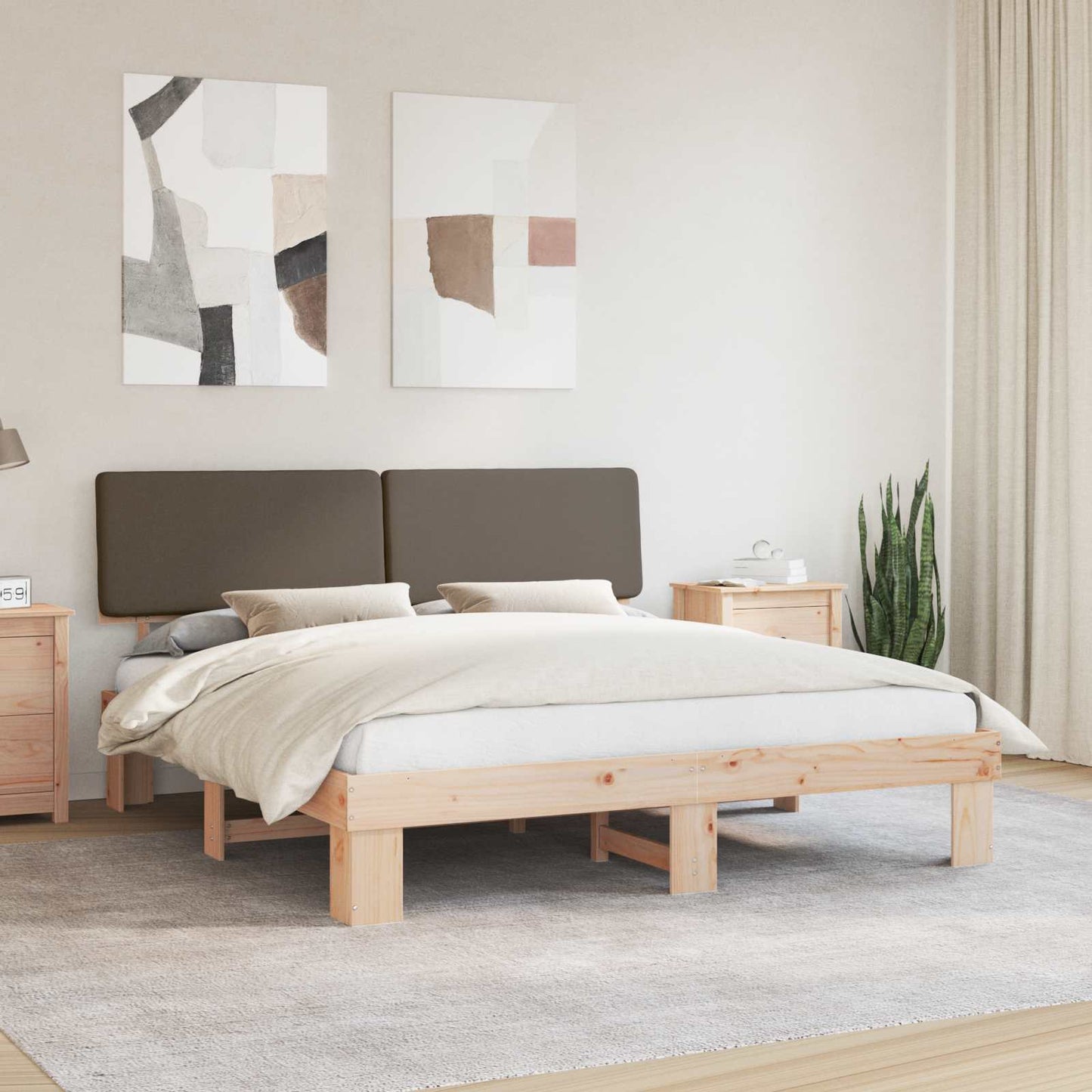 Ágykeret Kárpitozott Fejtámlával Tópszínű 200 x 200 cm